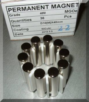 D10x40 N48 Diametriálisan mágnesezett Neodym henger mágnes 