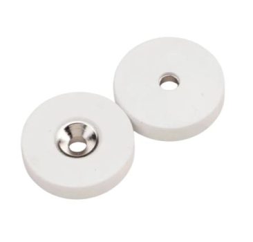 D29x7mm. NdFeB Gumirozott (FEHÉR) sülyesztett furatos korongmágnes D4,5 furattal