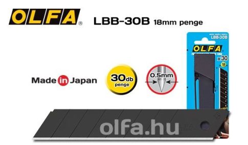 OLFA 18mm. Extra éles törhető penge (fekete) 30db./csom LBB-30