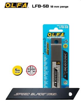 OLFA 18mm. Extra éles törhető penge LFB-5B Teflonos (fekete) 5db./csom