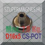   D16x5/17 Csapos belső M4 menetes N35 NdFeB betétes  POT mágnes